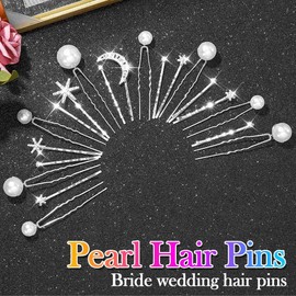 BARTOSI Star Hair Clips Silver Pearl Bridal Hair Pins Rhinstone Moon Decorative Bobby Pins Hair Accessories for Women and Girls (Pack of 20)