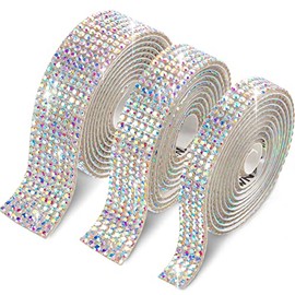 3 Rolls 3 Yards Self-Adhesive Crystal Rhinestone Diamond Ribbon Rhinestone Ribbon Bling Rhinestone Ribbon Glitter Crystal Diamond Stickers for Crafts Clothing Car and Gift Decor (AB Color)