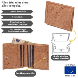 Simaru Cork Wallet with RFID Protection, Vegan Wallet for Men and Women, Unisex Mini Wallet for 6+ Cards, Notes & Coins, beige, Classic