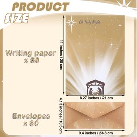 Humyoun 80 Sets Oh Holy Night Religious Christmas Stationery Paper with Envelope Nativity Scene Christmas Letterhead Paper Holiday Paper for Letter Writing Greeting Card Invitation, Not for Printers