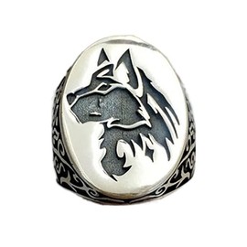Wolf Ring, Celtic Wolf Head Ring for Men, Norse Viking Wolf Signet Ring Wolf Jewelry, Punk Wolf Totem Ring Hip Hop Wolf Band Ring Gothic Wolf Animal Ring (11)