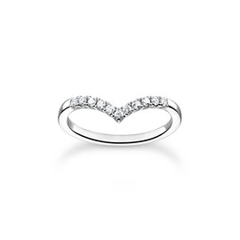 THOMAS SABO Women's V Shape Ring with White Stones, Sterling Silver, Cubic Zirconia
