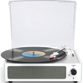 WOCKODER Vinyl Record Player with Speakers Turntable for Vinyl Records Belt-Driven Turntable Support 3-Speed Wireless Playback Headphone AUX-in RCA Line LP Vinyl Players for Sound Enjoyment White