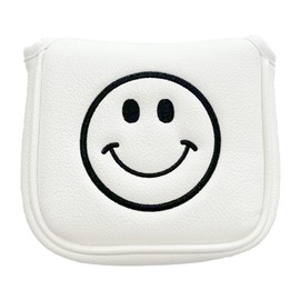 Golf Headcover Putter Cover Magnetic Closure for Mallet Center Shaft Odyssey 2 Ball Tailor Made Spider Putter Nico Mark Smile Embroidery (For Square Mallet, White)