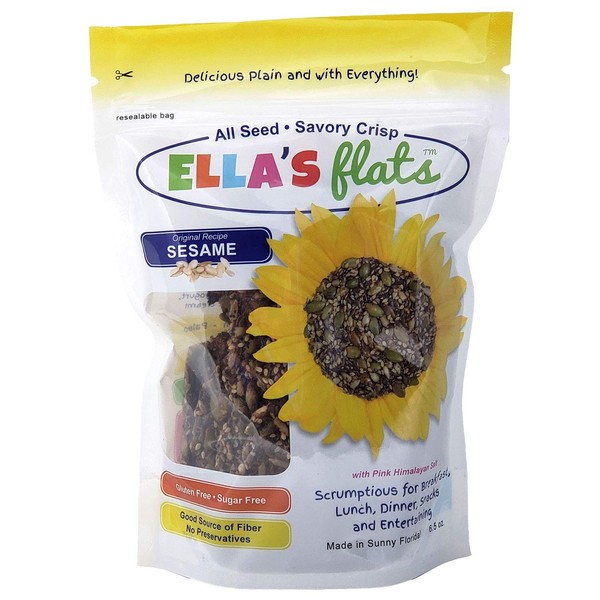 ELLA’S FLATS All Seed Savory Crisps – ORIGINAL SESAME (6.5oz Resealable Bag) – 3 PACK – Gluten Free, Sugar Free, Grain Free, High Fiber, Low Carb, Vegan, Keto, Paleo