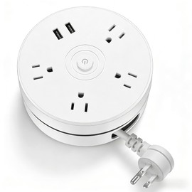 Kasoyo Retractable Power Strip with USB Ports - 4 AC Outlets & 2 Smart USB Charging Ports, Wall-Mountable Surge Protector for Home Office Travel