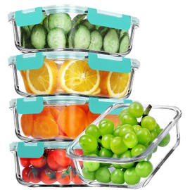 VERONES 5 Pack 36 OZ Glass Meal Prep Containers, Airtight Glass Lunch Containers Set, Glass Food Storage Containers with Lids,Exclusive of BPA, for Microwave, Oven, Freezer & Dishwasher Friendly,Green