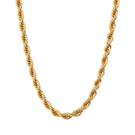 Sincerely Hooked 4mm Stainless Steel 18K Real Gold-Plated Twist Rope Chain, Thin Chunky Snake Necklaces for Women & Men, Elegant Gift for Men & Women