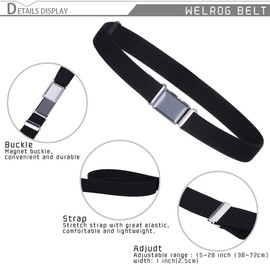 WELROG Kids Toddler Elastic Magnetic Belt - Adjustable Magnetic Buckle Stretch Belts for Boys Girls (Black)