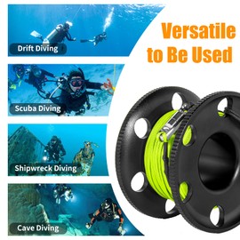 100FT Scuba Diving Reel, Aluminum Alloy Large Scuba Spool Finger Reel with Double-Ended Bolt Snap Clip for Underwater Scuba Diving Snorkeling Spearfishing (Yellow Line Black Reel)