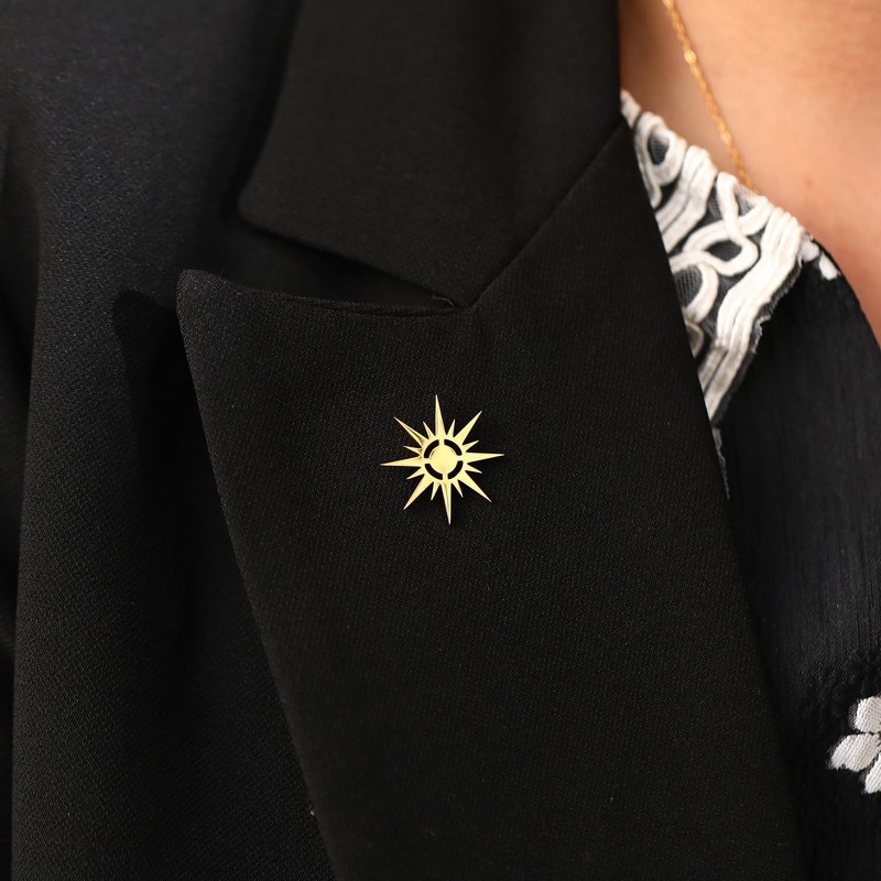 Gold Plating Sunshine Sun Stainless Steel Brooch for Men Shirt