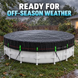 24 Ft Round 420D Oxford Winter Above Ground Pool Cover with Windproof Ratchet Cable System