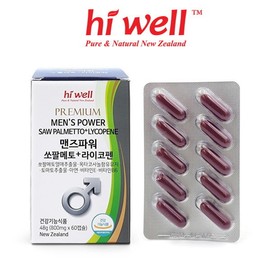 Hi Well Men&#39;s Power Saw Palmetto + Lycopene 60 Capsules (2 Months Supply) Octacosanol A / 하이웰  맨즈파워 쏘팔메토+라이코펜 60캡슐 1통 (2개월분) 옥타코사놀 아