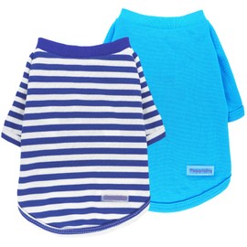 2 Pieces Stripe Dog Clothes for Small Dogs Summer Dog Shirt Cute Soft Puppy Clothes Bresthable Chihuahua Cat Clothes XS~XXL Pet Clothing (Blue, Medium)
