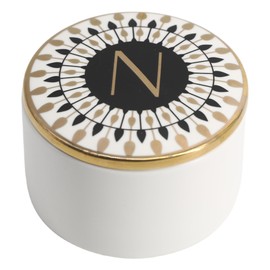 COLLECTIVE HOME - Monogram Jewelry Box, Bohemian Ceramic Trinket Box, Storage for Necklace Ring Bracelet Keys, Birthday Mother's Day Christmas Gift for Women, 3.25" x 2.5" (N)