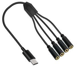 USB C to 3.5mm Headphone Jack Audio Y Splitter, 4-in-1 Type C Male to 4x 3.5mm Female Stereo Extension Cord Support Volume Control,Microphone and Listening for Pad to Two Headphones,Speakers(30cm)