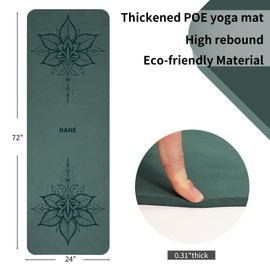 HAHE Yoga Mat Thick (8MM,1/3"), Eco-Friendly POE Non Slip Yoga Mat, High Rebound & Shock Absorption, Anti-Tear & Sweat-Resistant for Yoga, Fitness, Home, Workouts, Large Pilates Mats 72"x24" with Carrying Strap (Blackish Green)