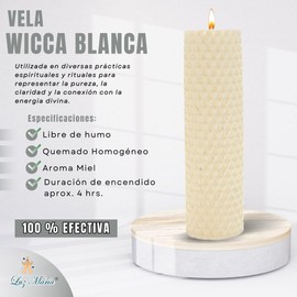 | Velas Wicca de Cera de Abeja | 4 Piezas | Diferentes colores | 12 cm de alto por 3.5 cm de Diámetro | Para potencializar tus rituales, imán de abundancia y prosperidad| (Blanca)