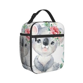 Hulnulnu Floral Tree Animal Koala Insulated Lunch Bag Reusable Insulated Lunch Box Portable Meal Tote Bag for Work School Travel Picnic