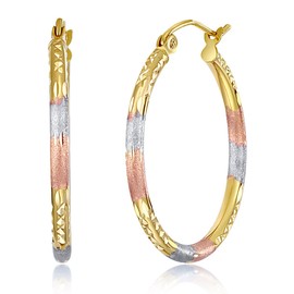 14k Tri Color Gold 2mm Thickness Tube Hoop Earrings (25 x 25 mm)