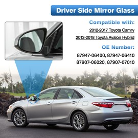 TOP-MAX Driver Side Mirror Glass Compatible with Toyota Camry 2012-2017, Avalon Hybrid 2013-2018, Left Side Rearview Mirror Glass Power Heated, Replaces 87947-06410