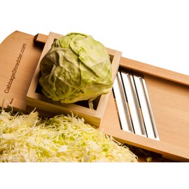 Wooden Cabbage Shredder, Mandoline Slicer for Sauerkraut, Coleslaw. Finger Protection Box, Cut Resistant Glove. Pre-Oiled. Made in Poland!
