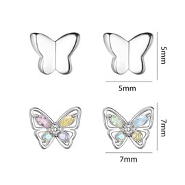 2 pairs of butterfly sterling silver earrings, cute butterfly earring set, hypoallergenic sterling silver earrings, silver butterfly earring set