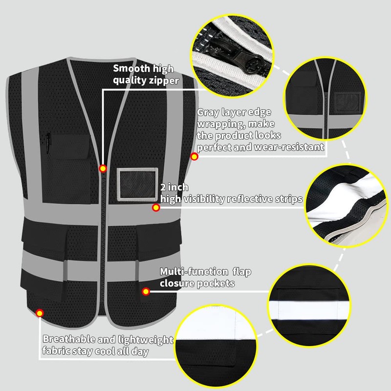 HYCOPROT Chaleco reflectante de seguridad de malla de alta visibilidad