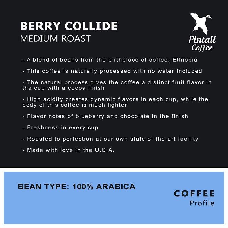 Pintail Coffee - Ethiopian "Berry Collide" Medium Roast, Ground Coffee,