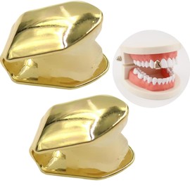 2pcs Solid Hip Hop Teeth Plain,Hip Hop Gold Single Tooth Cap,Hip Hop Teeth Grill Bling Slugs Decoration for Teeth Mouth,Single Top Fang Tooth Grills Cap,Party Accessories Teeth Grills (Golden)