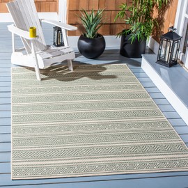 SAFAVIEH Courtyard Collection 8' x 10' Beige/Dark Green CY6866 Indoor/ Outdoor Waterproof Easy-Cleaning Patio Backyard Mudroom Area-Rug