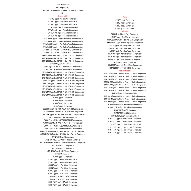AC-0815 Air Compressor Belt for Craftsman Replaces Part Numbers CAC-1311,