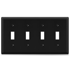 ELEGRP Toggle Light Switch Wall Plate, 4-Gang Standard Size Switch Covers, Unbreakable Polycarbonate Replacement Faceplates Covers, UL Listed, Color-matched Screws Included (1 Pack, Glossy Black)
