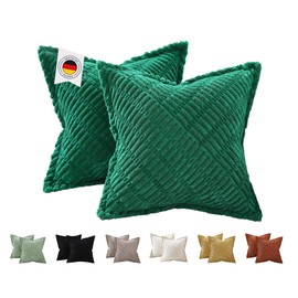 ALWINIA Cushion Covers 40 x 40 cm, Set of 2, Green, Made of Corduroy, Soft and Cuddly Cushion Covers for Sofa Cushions, Decorative Cushions and Decorative Cushions, Stylish Velvet Decoration in the
