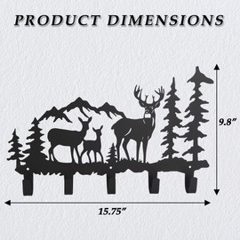 Qobumy Metal 5-Hooks, Powder Coated Deer, Wall Art Decor, Animal Theme Hooks, Storage for Living Room, Hallway, Office (Black, 0.77 lbs)