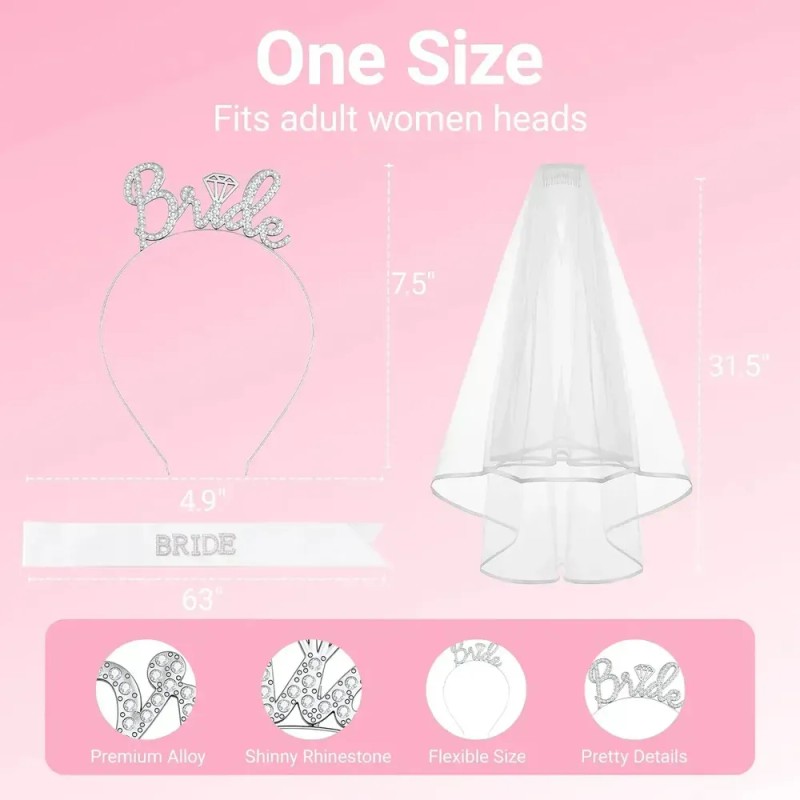 Kit Bride Despedida De Soltera White: Velo Diadema Novia