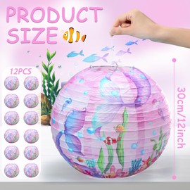 12" Pink Paper Lanterns for Mermaid Theme Party Decorations, Under the Sea Girl Birthday, Wedding, Baby Shower Supplies - Pack of 12