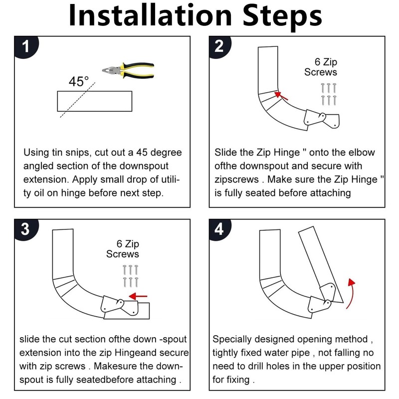 2 PCS Stainless Steel Gutter Extension Hinge, Downspout Extension Flip-Up