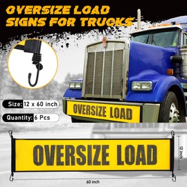 SmoothNovelty 6 Pcs Oversize Load Banner Bulk Oversize Load Sign with Metal Hooks and Stretch Cord for Truck Escort Vehicles Car, Yellow (12 x 60 Inch)