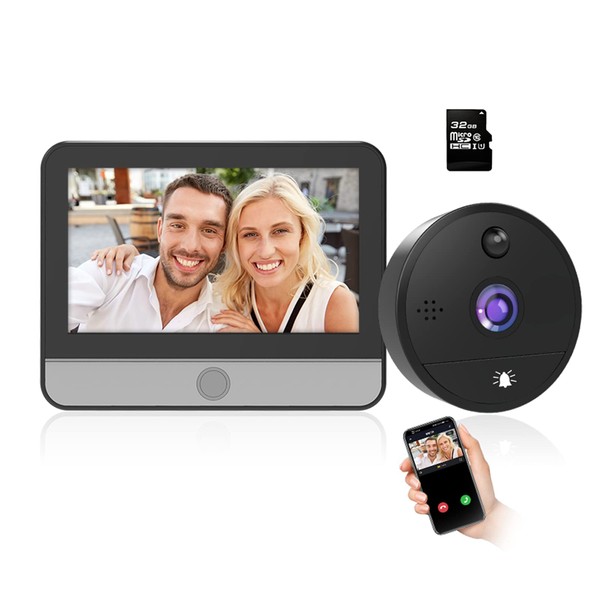 VIDEW Peephole Camera 1080P Video Door Viewer with 4.3 Inch Colour Screen, Tuya Smart Doorbell Two-Way Video Call Motion Detection Night Vision for Home Security (with 32G SD Card)
