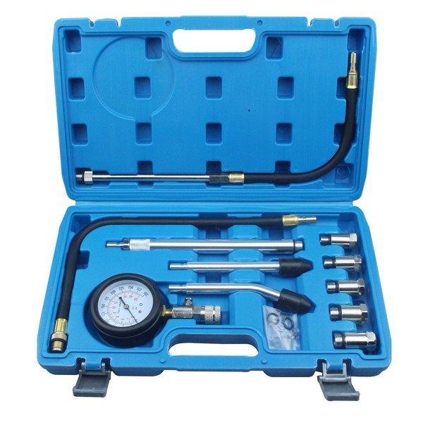 AUTO Tools Petrol Gasoline Engine Cylinder Compression Tester Kit with M10 M12 M14 M16 M18