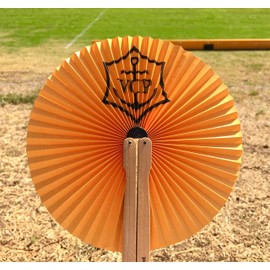 Veuve Clicquot Ponsardin VCP Champagne Hand Held Wood Handle Yellow Orange Folding Paper Fan