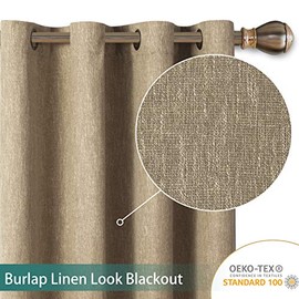 LORDTEX Burlap Linen Look Textured Blackout Curtains for Bedroom with Thermal Insulated Liner - Heavy Thick Grommet Window Drapes for Living Room, 50 x 108 Inch, Tan, Set of 2 Panels