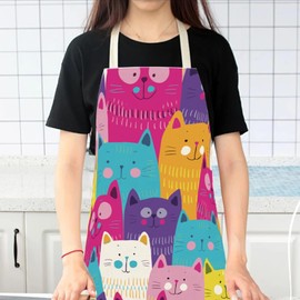 Cat Design Cute Kitchen Apron for Women & Men - Adjustable Unisex Adult Cooking Baking Apron, Funny Chef, Painting, Gardening, Party Hosting (Colorful kitten)