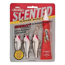 Berkley Scented Flicker Shad Pro 3 Pack Fishing Lure, Pearl White, 3/16 oz, 2in | 5 cm, Size, Profile and Dive Depth Imitates Real Shad, Equipped with Fusion19 Hook