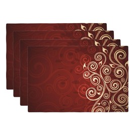 VIGGINER Burgundy Placemats Set of 4 Linen Washable Red Floral Swirls Ivy Image Ombre Details Placemat Kitchen Dining Heat-Resistant Place Mats Flower Art Table Mats for Home Party 12x18 Inch