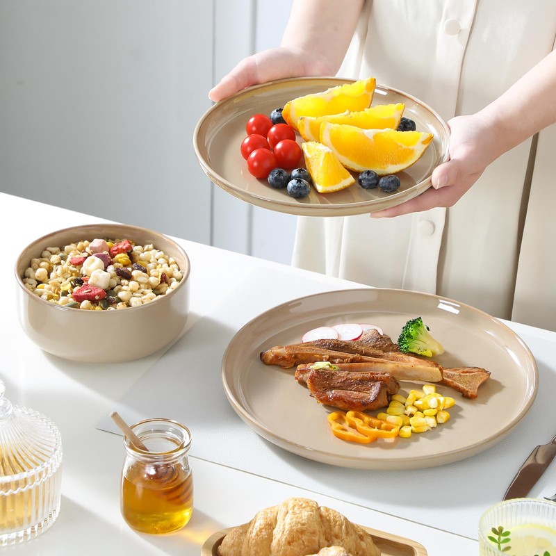 vancasso PLAYA Ceramic Plates and Bowls Sets, 18 Pieces Brown