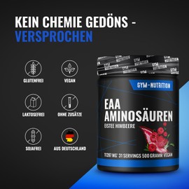 Premium EAA Powder High Dose I All 8 Essential Amino Acids EAAs Complex I Vegan I Rich in BCAA I No Unnecessary Additives (Raspberry Shower)