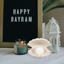 Ceramic Shell Pearl Night Light - Decorative Bedside Lamp for Bedroom, Office, Party, and Gift - White Clamshell Design