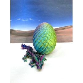 3D Printed Baby Dragon with Dragon Egg, Articulated Clover, Crystal, Easter, Gemstone, Orchid, Rose, Sushi, Woodland Baby Dragon, Fidget Toy for Autism ADHD BD001 (Crystal Dragon, RED Yellow Blue)